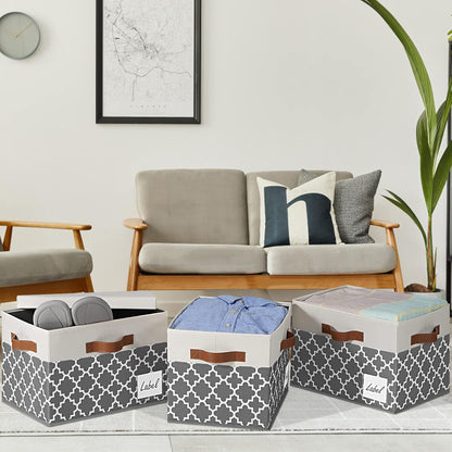 GhvyenntteS Large Storage Bins with Lids, 3-Pack Foldable Fabric Boxes, Sturdy Baskets with Label Window