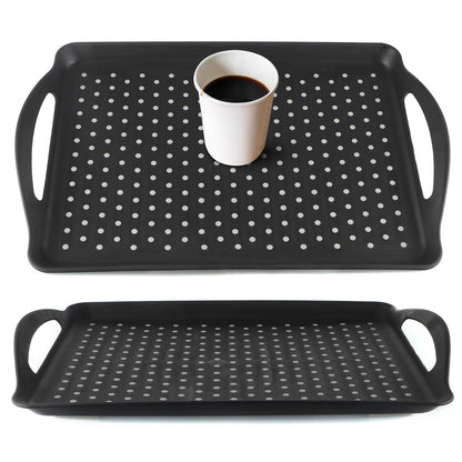 MDLUU Non-Slip Serving Tray with Handles, Food Serving Platter, Set of 2, Black