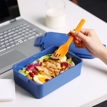 linoroso Stackable Bento Box Adult Lunch Box | Meet All You On-the-Go Needs for Food, Salad and Snack Box, Premium Bento Lunch Box for Adults Include Utensil Set, Dressing Containers - Classic Blue
