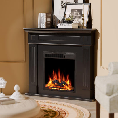 43.31 Inch Corner Fireplace TV Stand with Mantel - Electric Fireplace Heater, Wooden Entertainment Center, Adjustable LED Flame, Freestanding (750W/1500W),Corner Black