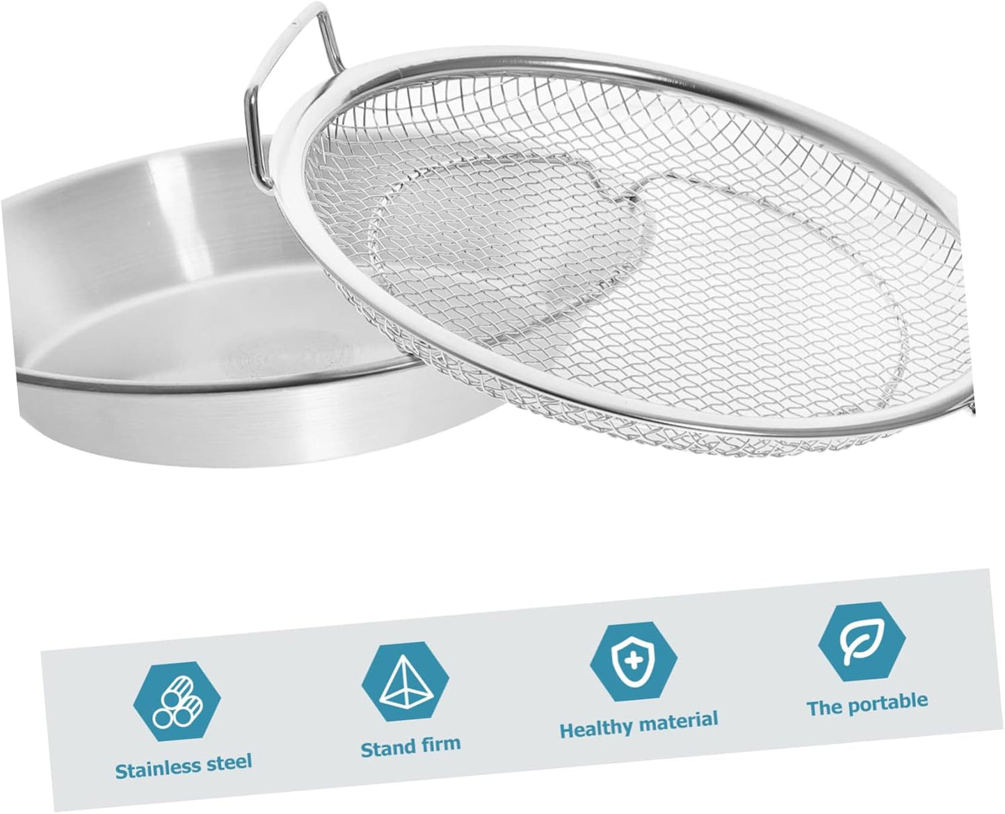 Mesh Drain Pan Set - Barbeque Grill Plate and Vegetable Drainer for Smokeless Roasting and Steaming