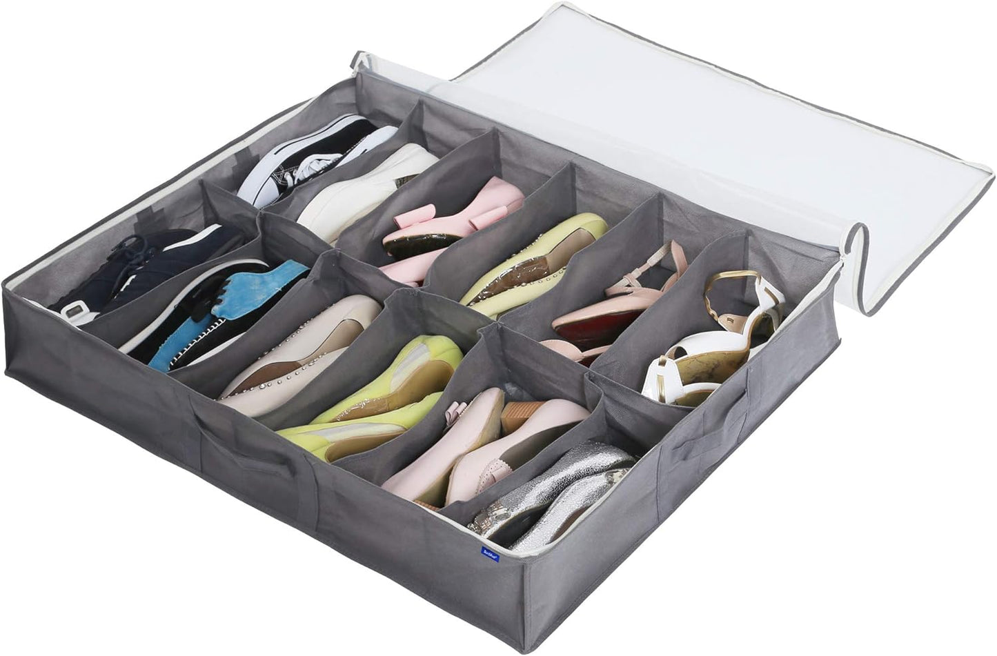 Surblue Under Bed Shoe Storage Organizer, Underbed Shoes Closet Storage Solution, Fits 12 Pairs