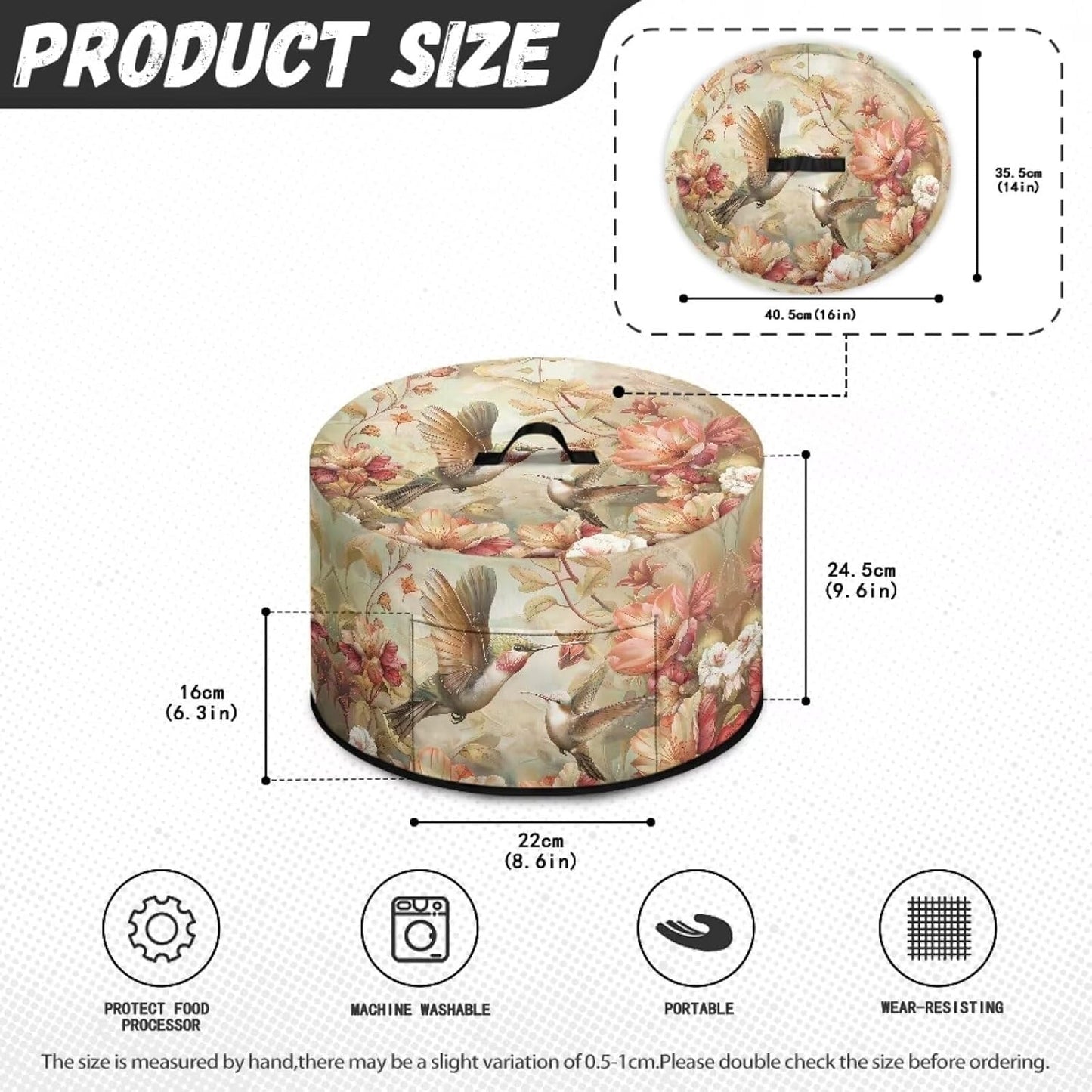 Hummingbird Flower Crock Pot Cover for 6 7 8 Quart Slow Cooker, Dust Cover to Keep Kitchen Appliances Clean