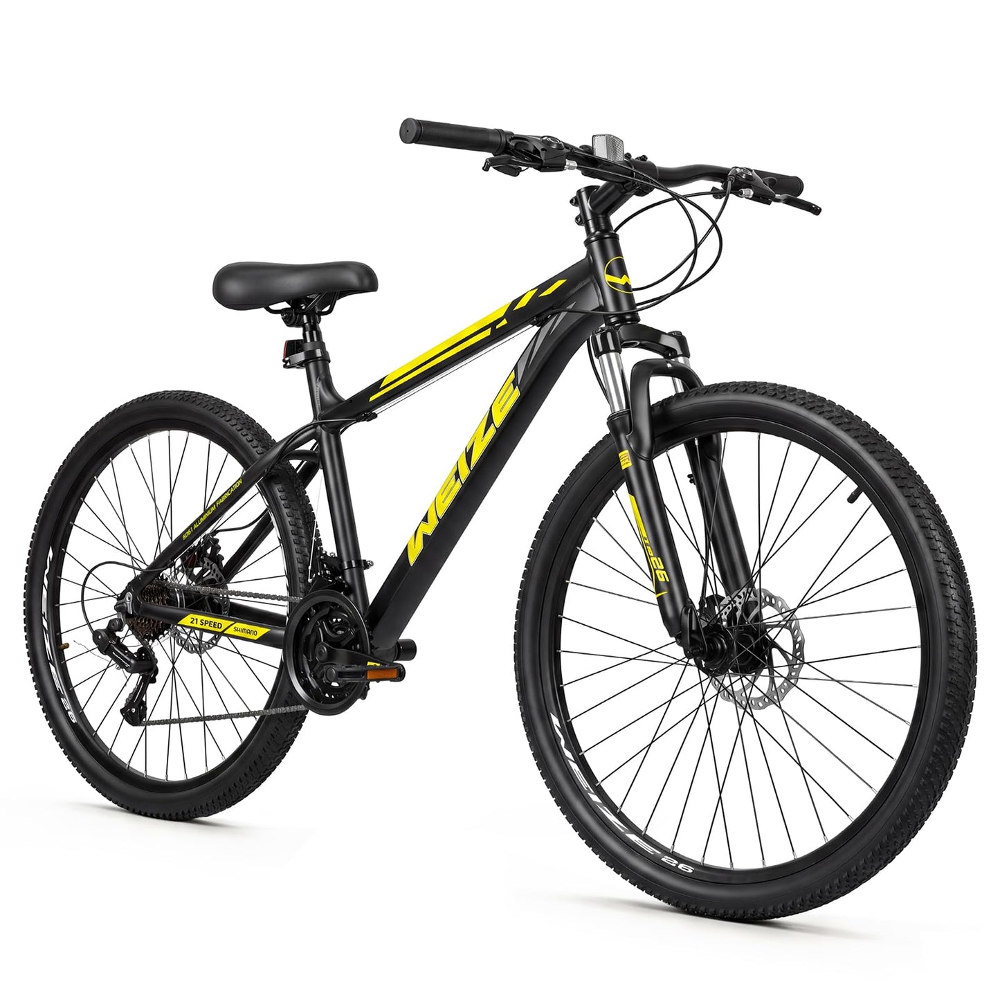 WEIZE Mountain Bike, 26/27.5-Inch Adult Bike, 21-Speed Rear Disc Brake, Lightweight Aluminum Frame for Men and Women, Comfort Saddle for Outdoor Trail Riding,Black