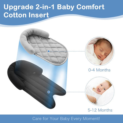 Pro Goleem Infant Car Seat Head Support - Soft 2-in-1 Insert for Newborns | Gray & Black