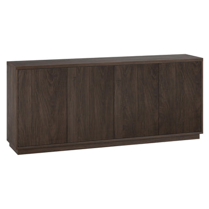 Henn&Hart 68" Fluted Sideboard Buffet Cabinet, Modern Ribbed Wooden Credenza with 4 Doors, Adjustable Shelves, and Cable Management Cut-Outs for Dining Room, Living Room or Entryway, Rich Brown