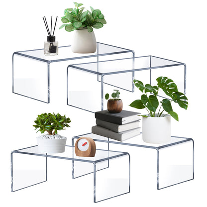 OVNTHYK Large Acrylic Risers 4 Pcs - 5mm Thick Clear Display Risers (12.4″ x 5″ x 5″) for Perfume Organizer, Collectibles, Figures, Jewelry & Retail Showcase