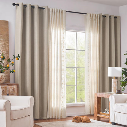 jinchan Blackout Linen Textured Curtain, 84 Inches Long, Thermal Insulated Grommet Top Window Drape for Bedroom