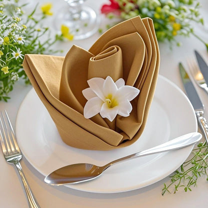 FOLINS&HOME Gold Heavy Duty Cloth Napkins Set of 4 - Decorative 20x20 Inch Polyester Napkins with Hemmed Edges, 210GSM, Washable & Reusable for Dinner, Wedding, Party, Banquet & Everyday Use