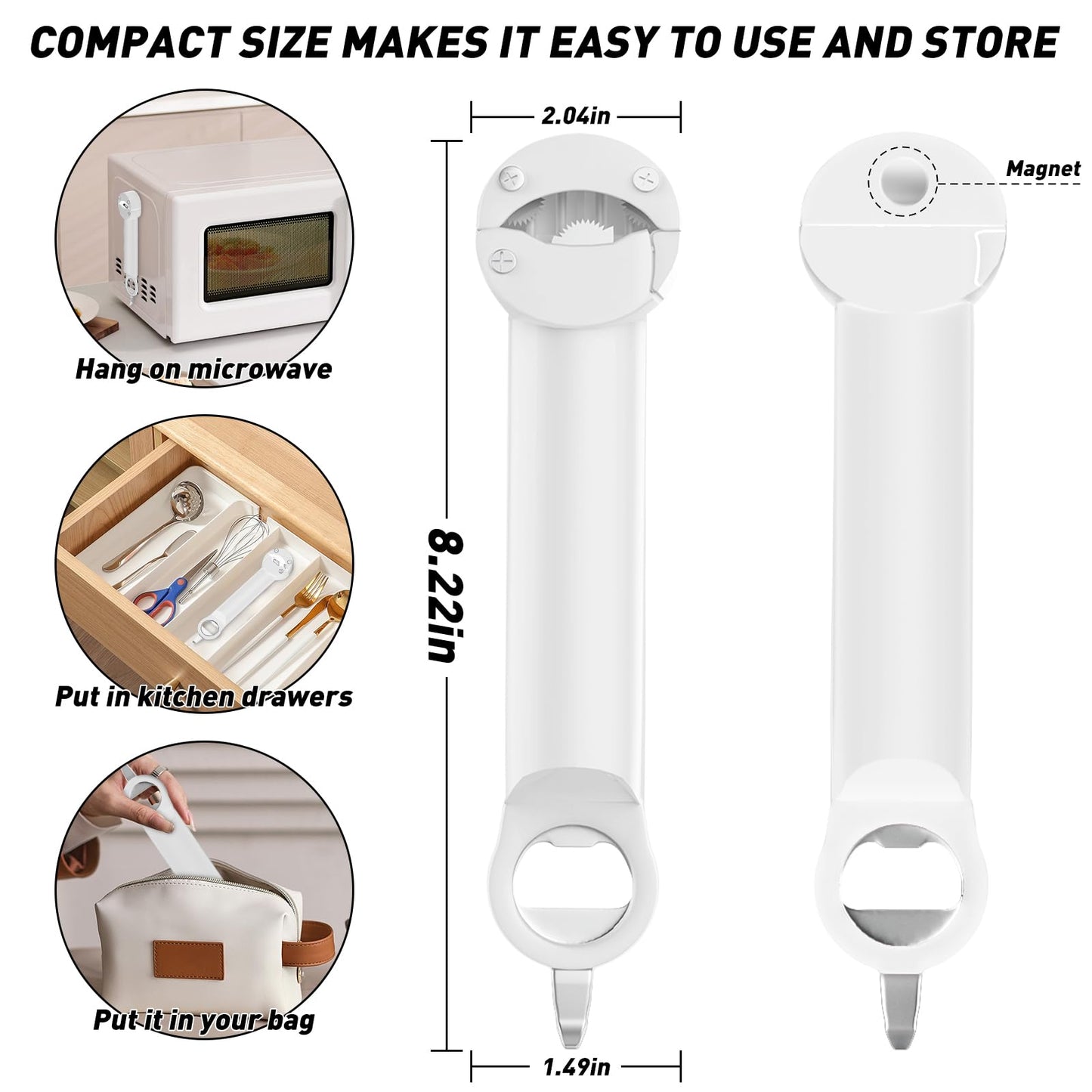 Banyaa Jar Opener Bottle Opener for Seniors with Arthritis, Multi Retractable Magnetic Can Opener, Jar Grippers for Opening Jars, Kitchen Gadgets for Weak Hands and Senior Arthritis (White)