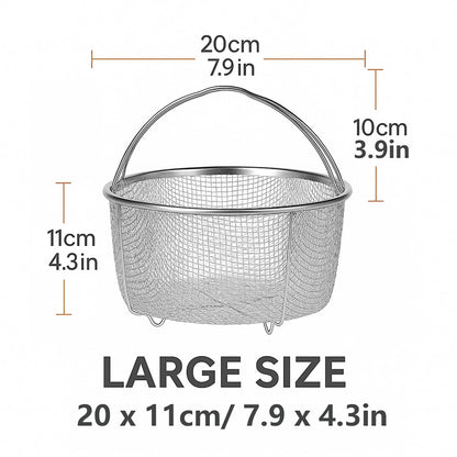 Steamer Basket for Instant Pot Stainless Steel Accessories, Pressure Cooker Mesh Insert with Handle and Vegetable Steamer Basket, Egg Basket, Pasta Strainer (Large)