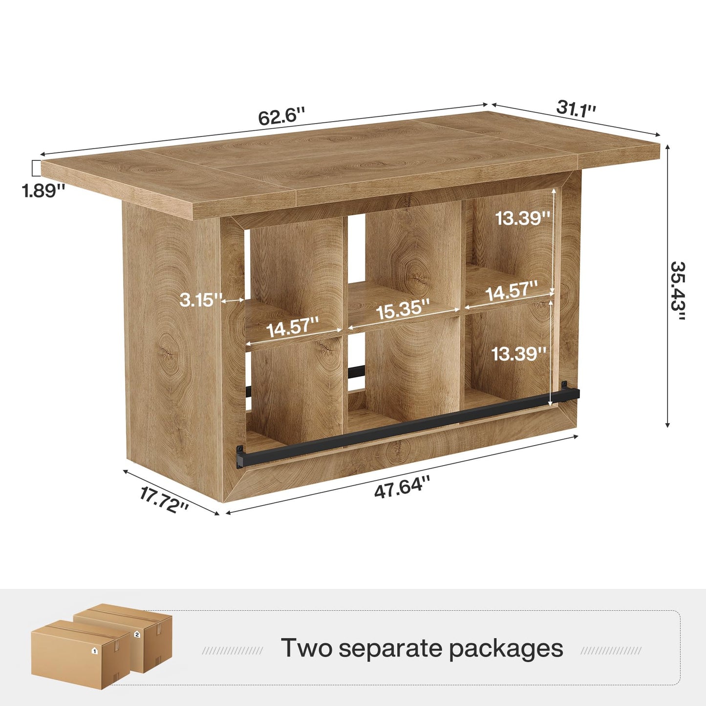 Tribesigns Kitchen Island with Storage, Counter Height Kitchen Island Table with 6 Open Cubbies and Footrests, Coffee Bar Table for Dining Room, Brown