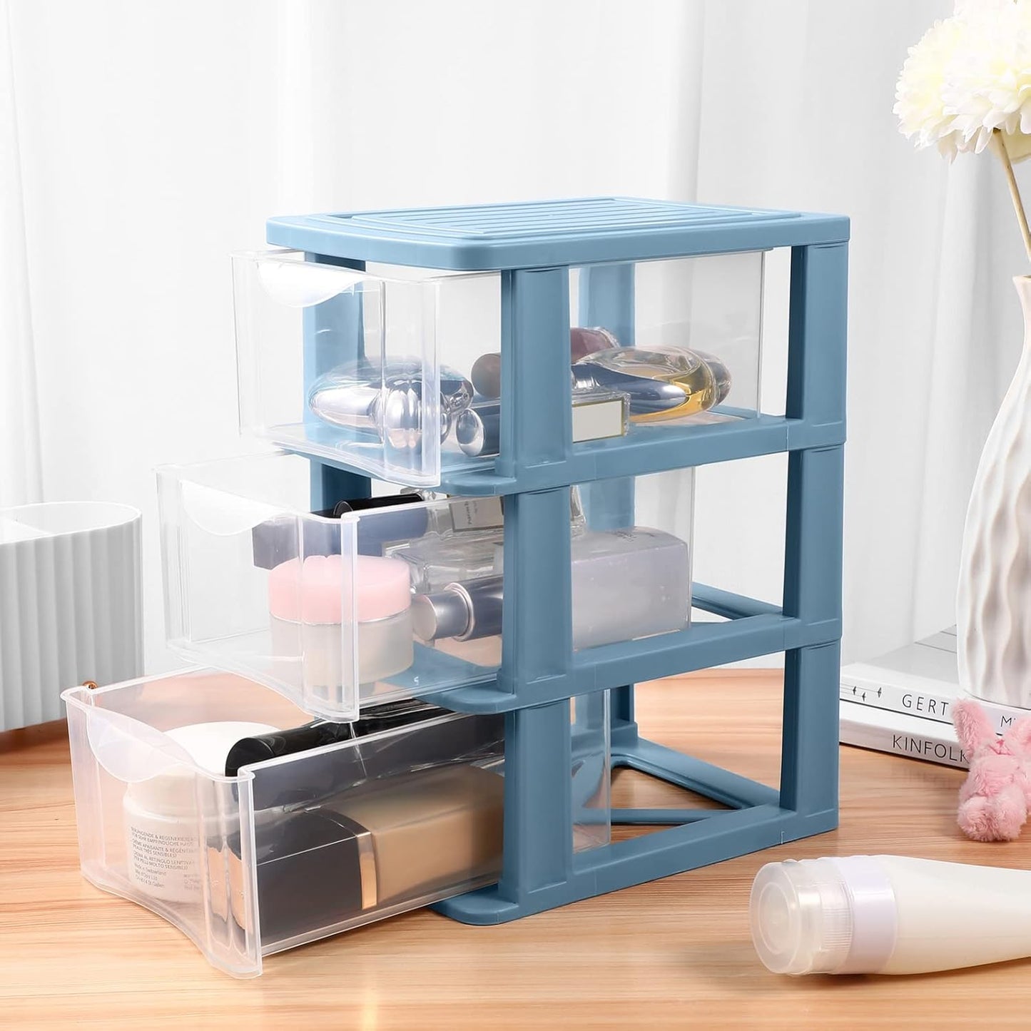 Zerodeko 3 Drawers Plastic Organizer Storage, Clear 3-Drawer Desktop Unit for Arts and Crafts