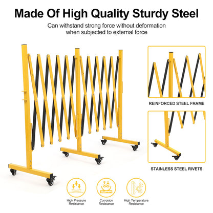 ExploreHorizon 16FT Expandable Metal Barricade Gate, Double Mobile Safety Barrier with Retractable Traffic Fence, Easy Assembly, and Casters