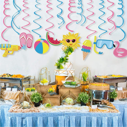 30Ct Pool Hanging Swirl Decorations, Summer Party Supplies, Beach Birthday Theme for Kids Decor