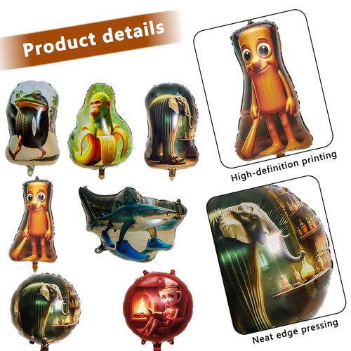 7Pcs Italian brainrot Foil Balloons for Birthday Party ，Tralalero Tralala and Tung Tung Tung Sahur Party Balloons, Birthday Party Decorations.