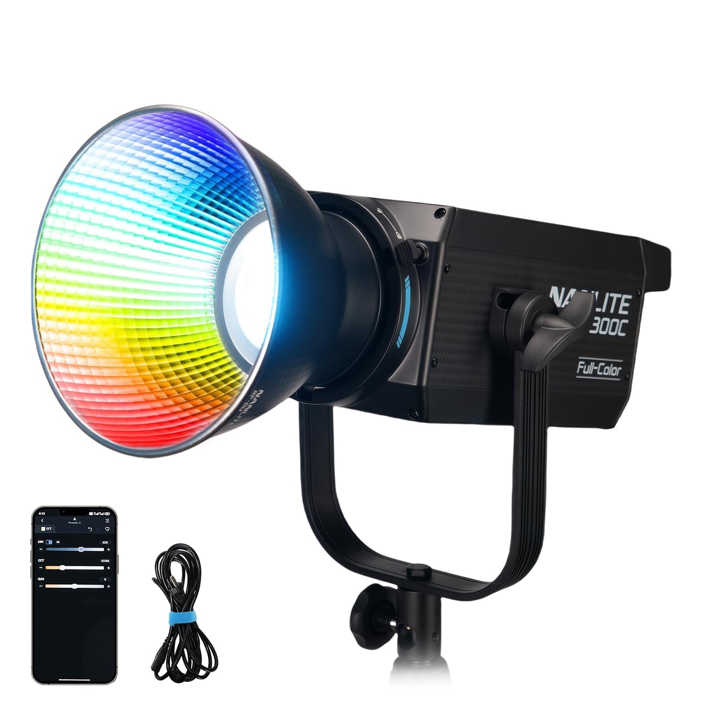 NANLITE FS-300C 300w RGB Studio Spotlight, 2700K-7500K, APP Control,Led Video Light Bowens Mount for Photography, Videography,Live Streamer,Content Creation