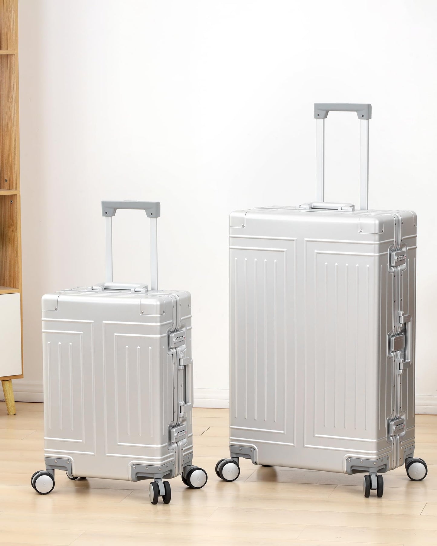 KANGSHILU All Aluminum Magnesium Luggage 28inch，Cut from Whole Aluminum Sheet（3rd Generation，Premium Magnesium Metal zipperless suitcase ） (silvery, 28inch)
