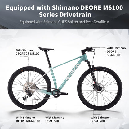 SAVADECK Carbon Fiber Mountain Bike with Shimano Deore M6100 12-Speed, MTB Bicycle with Hydraulic Disc Brakes(Grey, 27.5 * 17)