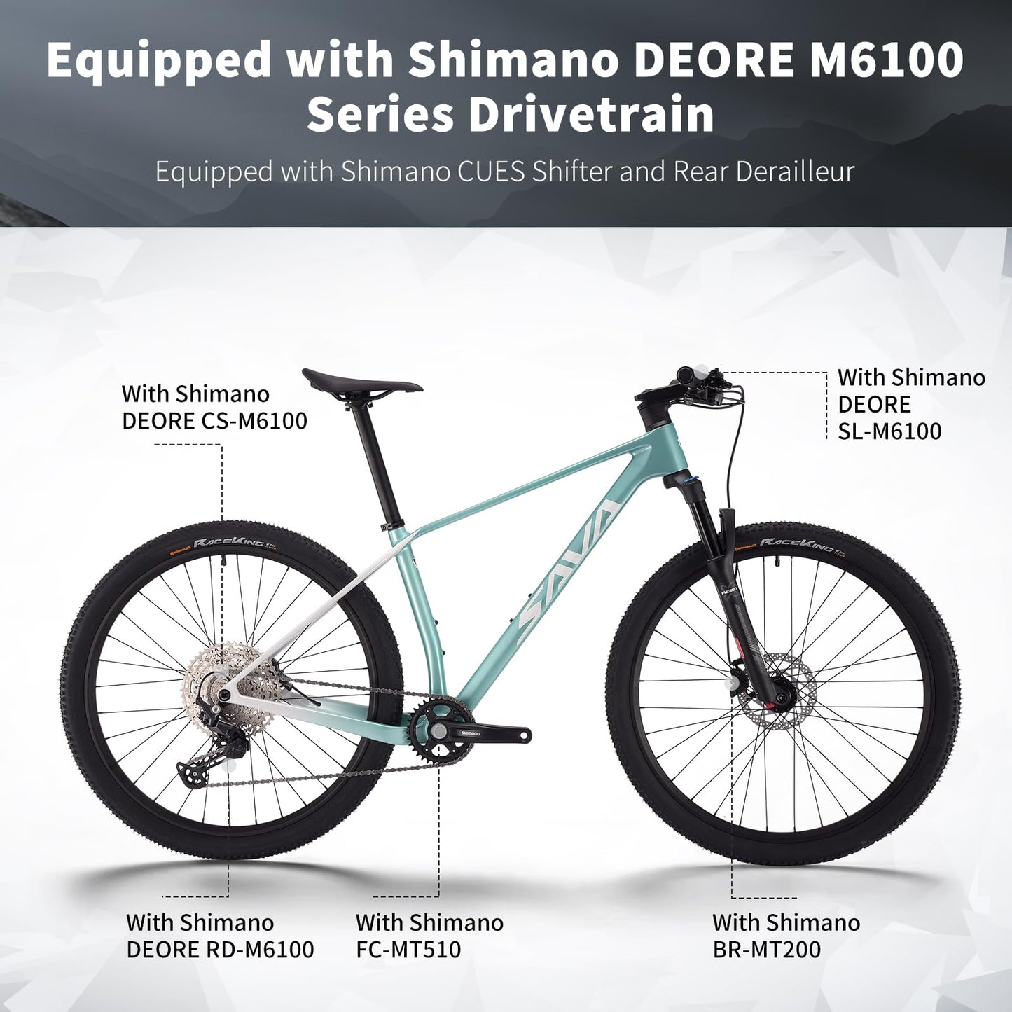SAVADECK Carbon Fiber Mountain Bike with Shimano Deore M6100 12-Speed, MTB Bicycle with Hydraulic Disc Brakes(White, 27.5 * 17)