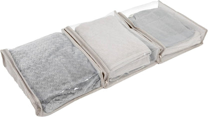 Household Essentials Under Bed Sweater Storage Bags, Zippered with Clear Vision Panel, Set of 3, Silver/Gray