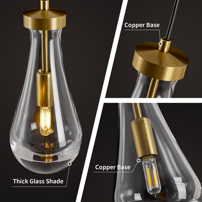 Raindrop Pendant Lights Kitchen Island: 2-Lights Crystal Teardrop Gold Pendant Light Fixture over Dining Table - Modern Glass Gold Rain Drop Ceiling Chandelier Bedroom Bathroom Breakfast Bar Lighting