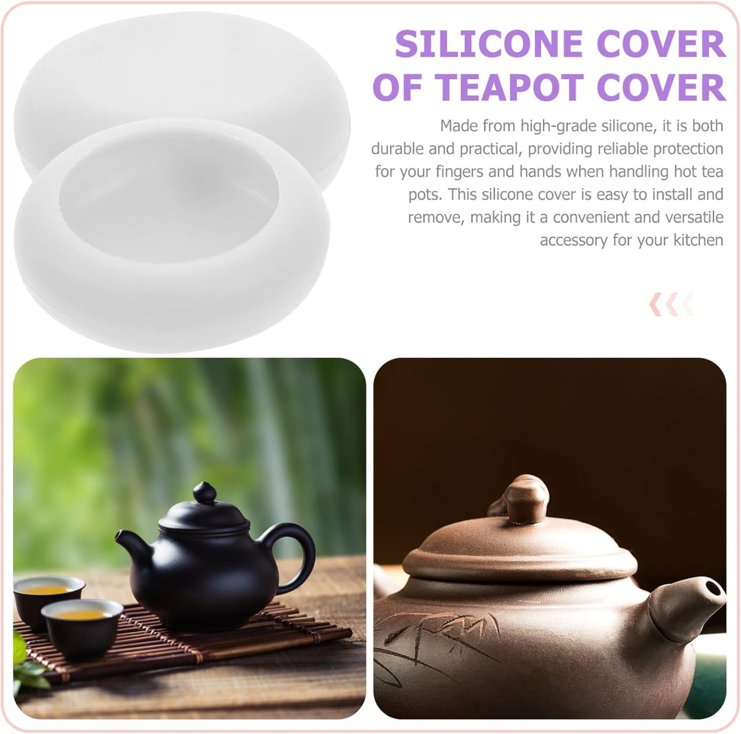 Kichvoe Teapot Lid Silicone Sleeve - 2pcs Replacement Knob Cover for Teapot Lid Protection, Anti-scald White Handle