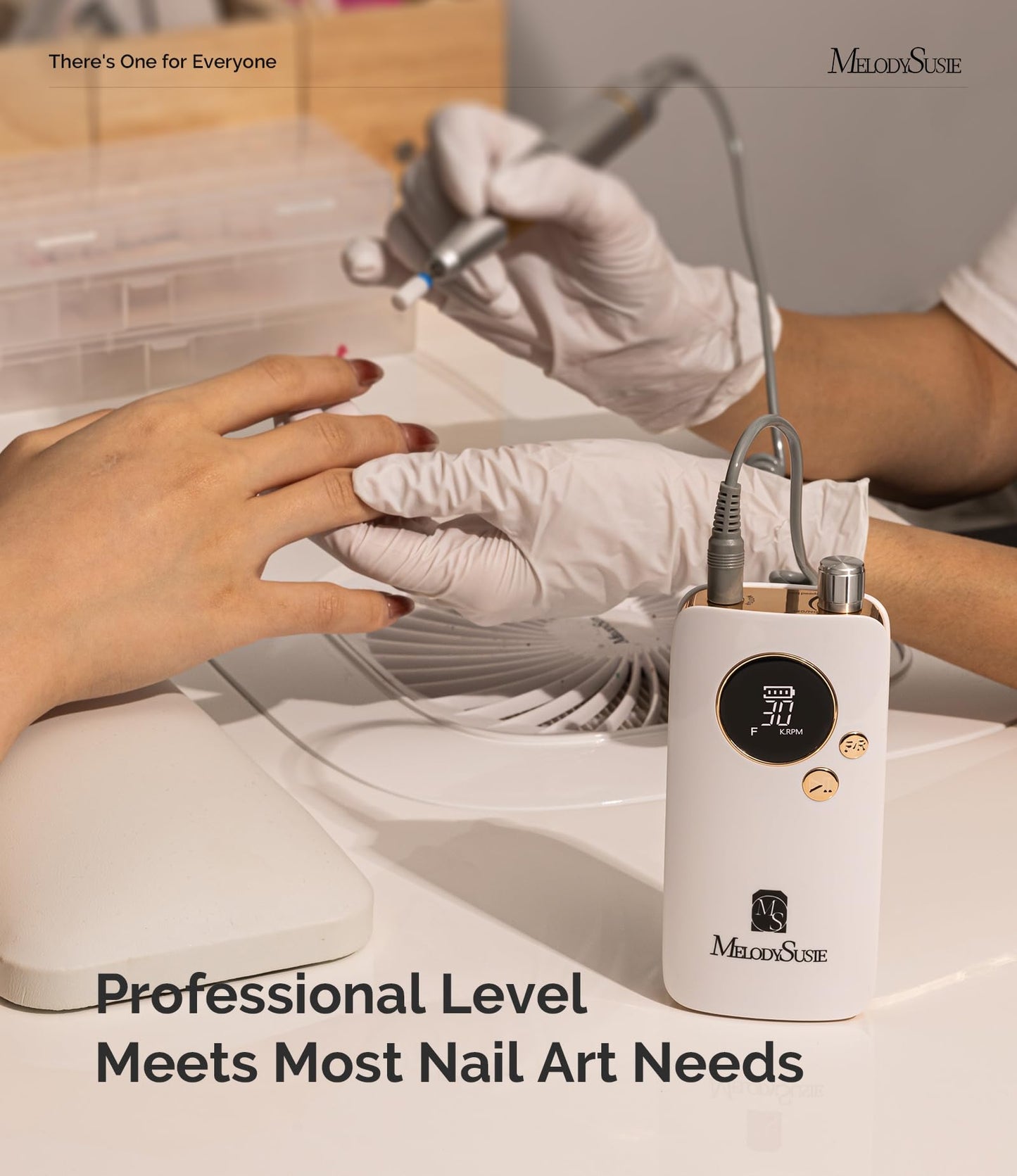MelodySusie Portable Nail Drill 30000 RPM,SC320F Professional Rechargeable Electric Nail File,Cordless Nail E File for Acrylic Nails Gel Polishing Removing,Efile Nail Kit for Manicure Salon Home,White
