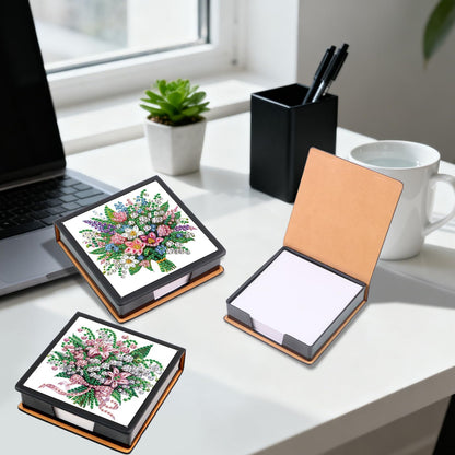 Formeydemi 2 pcs Flower Diamond Painting Kit Note Box,Memo Paper Storage Box Diamond Art,Sticky Note Holder Diamond Art,Diamond Painting Memo Pad For Office Desk. (Flower)