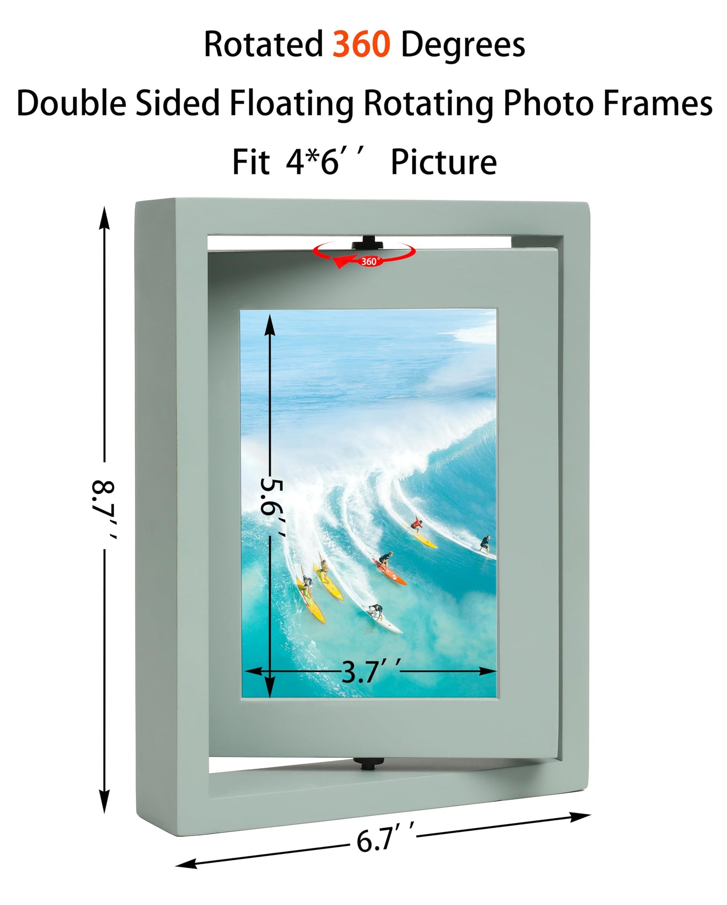 VAUWINEK 4x6 Double-Sided Rotating Floating Picture Frames (2 Pack, Teal Blue), Solid Pine Wood with Real Glass for Horizontal Vertical Standing Display Desk Tabletop Photo Frames
