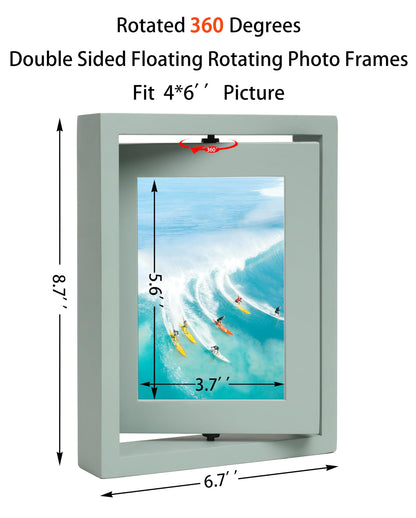 VAUWINEK 4x6 Double-Sided Rotating Floating Picture Frames (2 Pack, Teal Blue), Solid Pine Wood with Real Glass for Horizontal Vertical Standing Display Desk Tabletop Photo Frames