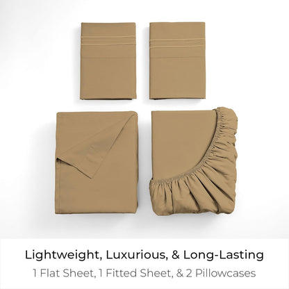 Mellanni King Sheets Set - 4 PC Hotel Luxury Bedding | Extra Soft, Cooling, Wrinkle-Resistant (Gold)
