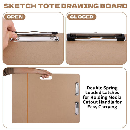4 PCS 18” x 24” Drawing Board, Large Hardboard Artist Sketch Tote Board with Handle, Clip & Rubber Band, Portable Lightweight Art Board for Painting, Sketching, Travel, Studio