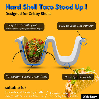 HolaTasty Taco Shell Holder Ceramic, Taco Gifts for Thanksgiving Christmas - Taco Holders Set of 2, Dual Taco Stand for Plates - Hold Street/Hard Shells, Mini Taco Night Accessories for Taco Lovers