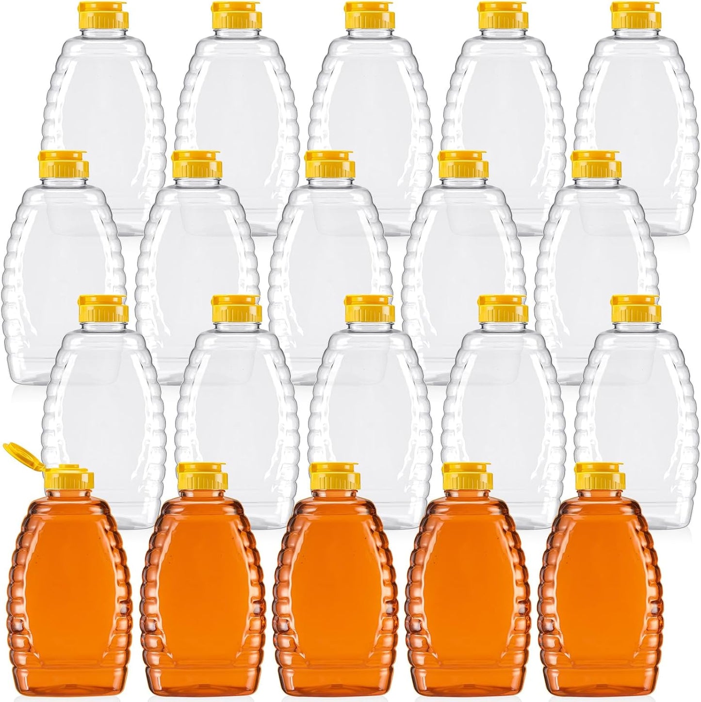 20 32 oz Layhit Pieces Plastic Honey Jars Clear Plastic Honey Bottles with Lids Container Dispenser with Flip Lid Empty