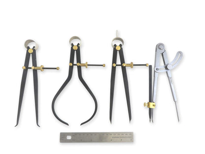 Taytools 776636 Deluxe 5 Piece Measuring Set/Kit with 8-inch Spring Dividers, Inside & Outside Calipers, Pocket Rule and Firm Joint Dividers/Compass with Carbide Scriber
