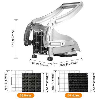 QBGSFSYG Stainless Steel Potato Slicer & French Fry Cutter - 2 Blades (1/2" & 1/3") for Homemade Fries, Non-Slip Suction Base, Easy Chip & Sweet Potato Maker (Silver)