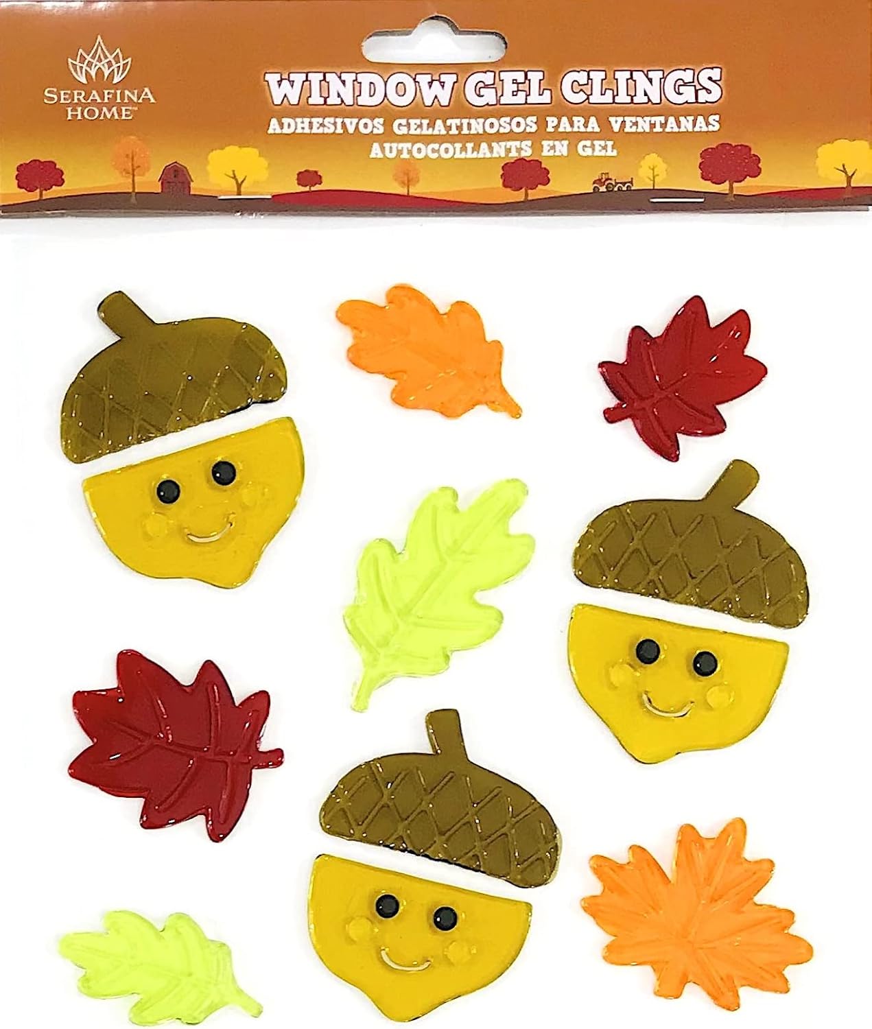 Fall Gel Cling Stickers for Windows and Mirrors, 6 Sheets of Reusable Seasonal Designs
