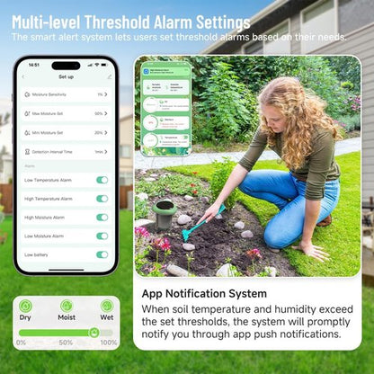 GreenVation 3-in-1 Soil Moisture Meter - Digital Sensor with Temperature & Fertility Alerts | Garden & Lawn Use