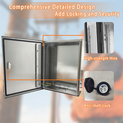NBCYUNER Stainless Steel Electrical Enclosure 20x16x8 Inch NEMA 4X Enclosure 304 Stainless Steel Box IP66 Waterproof and Dustproof Metal Box