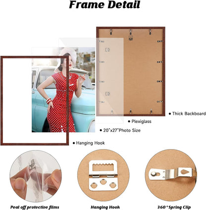 20x27 20 27 20x27 Dark Walnut Frame - Single Frame - Rustic Woodgrain x Poster Frame with Plexiglass for Wall Gallery