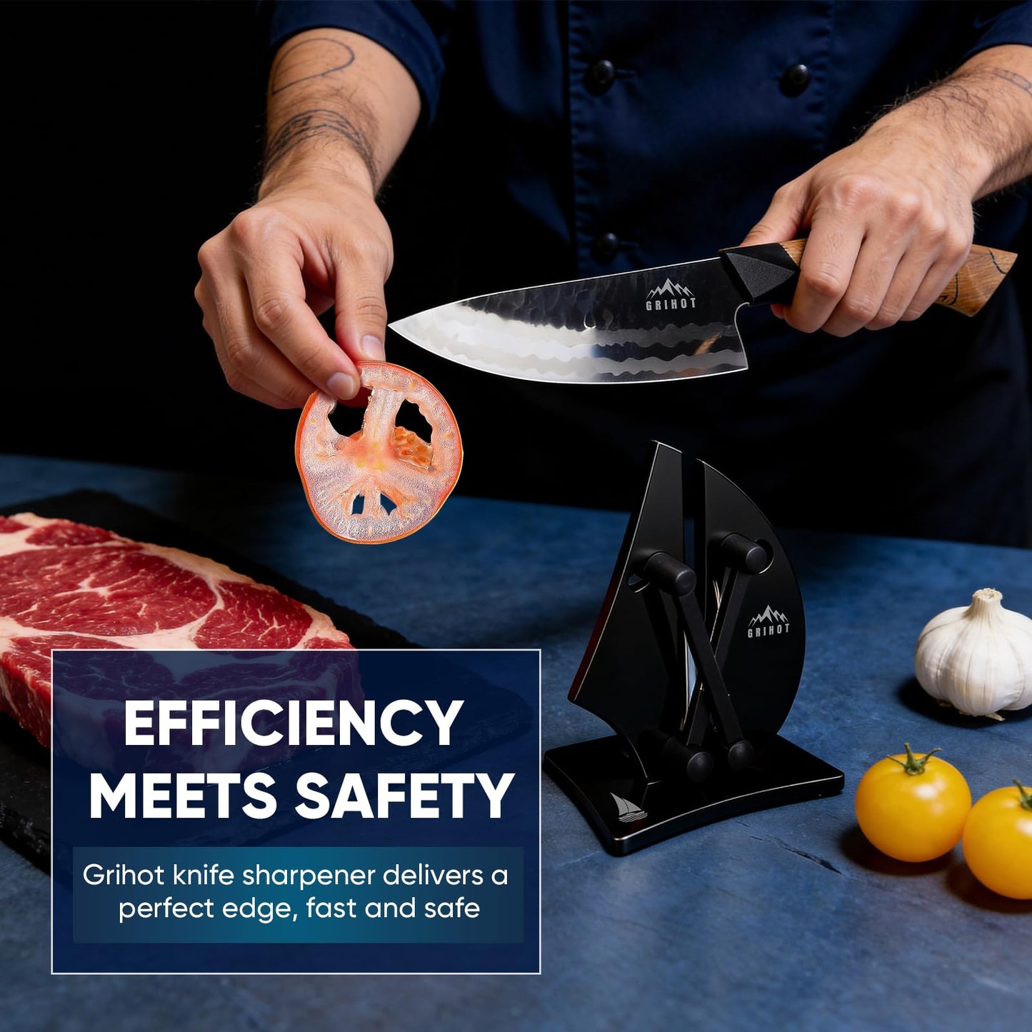 Grihot VN3 Professional Knife Sharpener | 3-Action Streamlined Sailboat Design for Effortless Knife Sharpening - The Ultimate Tool for Precision 11 to 21 Degree Angles (Obsidian Color)