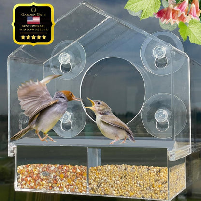 Window Bird Feeder House Shaped, Innovative Anti-Yellow Acrylic Technology, Strong Suction Cup Grip for Wild Birds