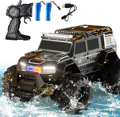 Amphibious Remote Control Car Waterproof Monster RC Cars 4WD All Terrain Off-Road Stunt Vehicle Toys with 2.4 GHz LED Lights for 6 7 8 9 10 11 12+ Year Old Kids Boys Girls Gifts Presents (Black)