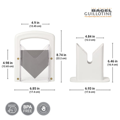 Hoan Bagel Biter Slicer and Cutter with Safety Shield - Serrated Blade Cuts Bagels, Muffins, Buns and Rolls - Dishwasher Safe Bagel Guillotine, 9.25 Inches Tall, White