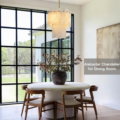 PIOUTNF Alabaster Round Chandelier, 2-Tier Spanish Alabaster Chandeliers, Warm White, 13" Modern Small Gold Marble Pendant Chandeliers for Foyer, Kitchen Island, Dining Room, Bedroom