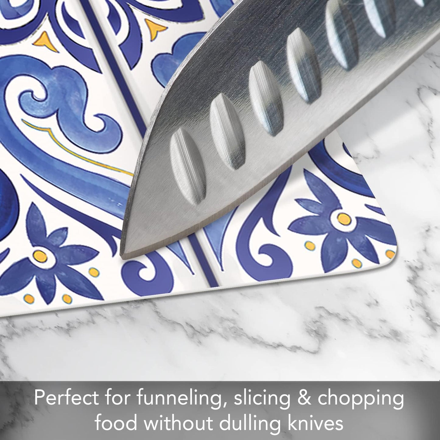 Cut N' Funnel Shades of Blue Designer Flexible Plastic Cutting Board Mat, 15" x 11.5", Easy to Clean, Made in the USA
