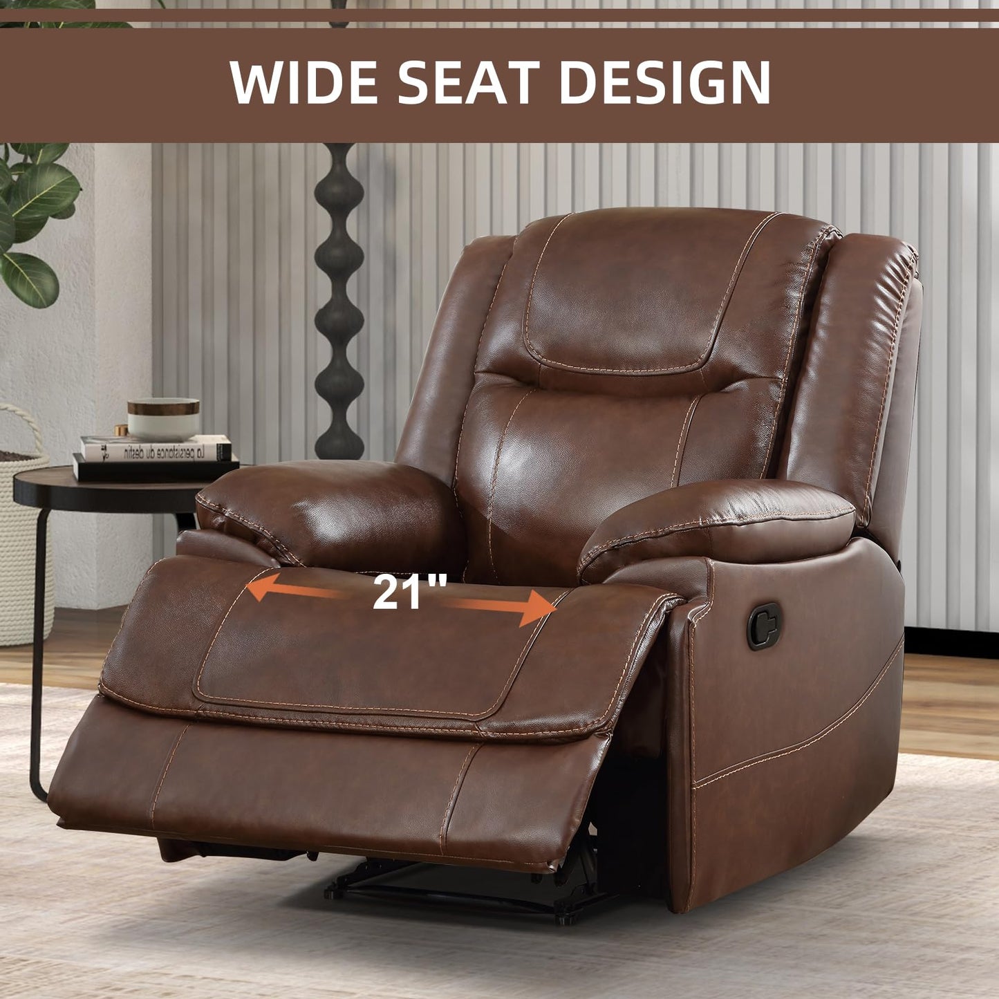 EBELLO Genuine Leather Recliner Manual Chair for Living Room, 1 Seater Reclining Sofa Chair with Headrest and Armrest, Modern Durable Home Furniture for Small Space, Meeting Room, Vintage Brown