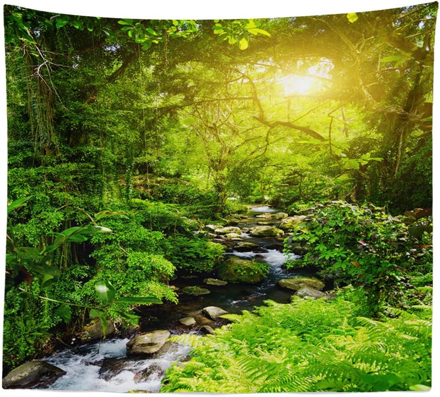 Llamazing Forest Creek Landscape Tapestry, Home Decor for Living Room and Bedroom, Magic Curtain (90.5''L x 70.8''W)