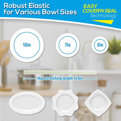 200PCS 10Inch Bowl Covers Reusable, Food Cover Dish Covers, Elastic Stretch Food Storage Lids, BPA-Free Plastic Wrap for Sourdough Proofing Meal Prep Fresh Keeping